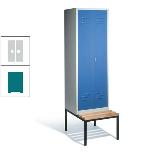 Doppel-Spindschrank, Buche Sitzbank untergebaut, 2 Abteile a 300 mm, Korpus lichtgrau, Tür anthrazitgrau, 2.090 x 610 x 815 mm (HxBxT)