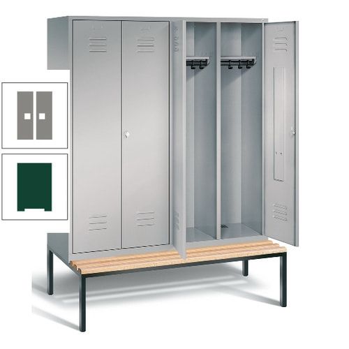 Doppel-Spindschrank, Buche Sitzbank untergebaut, 4 Abteile a 400 mm, Korpus lichtgrau, Tür anthrazitgrau, 2.090 x 1.590 x 815 mm (HxBxT)