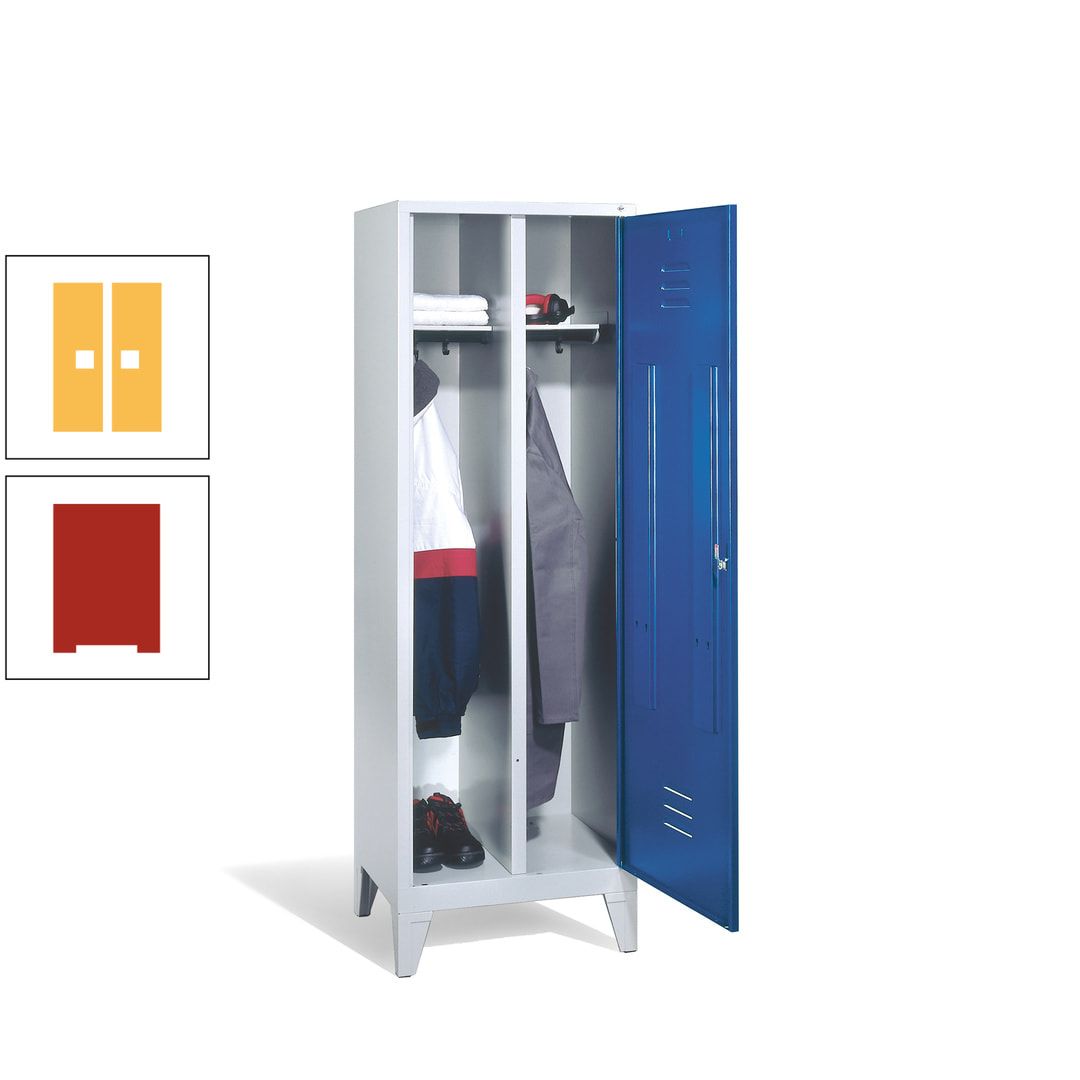 Doppel-Spind mit Großtür, Garderobenschrank mit Füßen, 2 Abteile a 300 mm, Korpus anthrazitgrau, Tür anthrazitgrau, 1.850 x 610 x 500 mm (HxBxT)