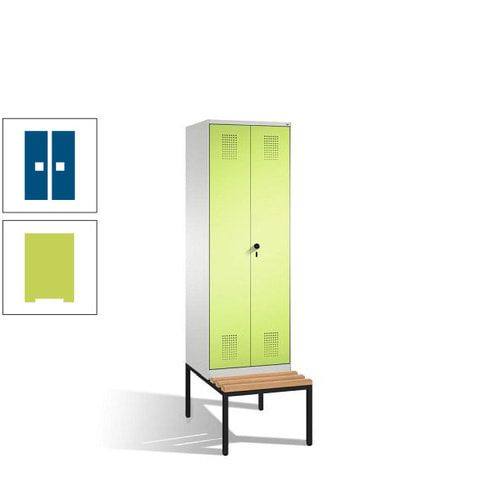 Doppel-Spind, Garderobenschrank, Buche Sitzbank untergebaut, 2 Abteile a 300 mm, Korpus anthrazitgrau, Tür anthrazitgrau, 2.090 x 600 x 815 mm (HxBxT)
