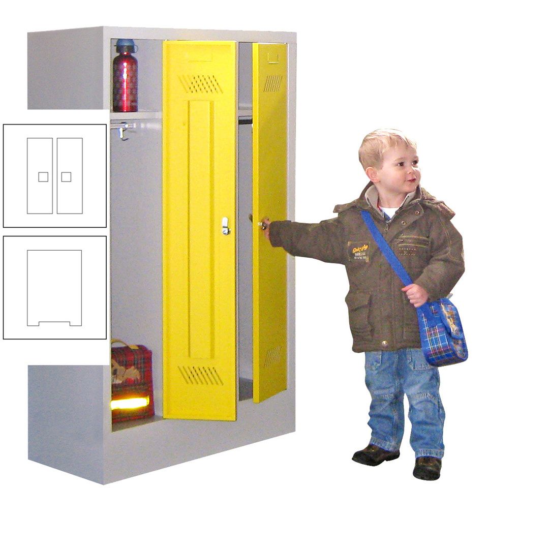 Spindschrank f. Kindergärten - mit Sockel - Höhe 1.300 mm - 2 Abteile a 250 mm - Drehriegel - anthrazitgrau