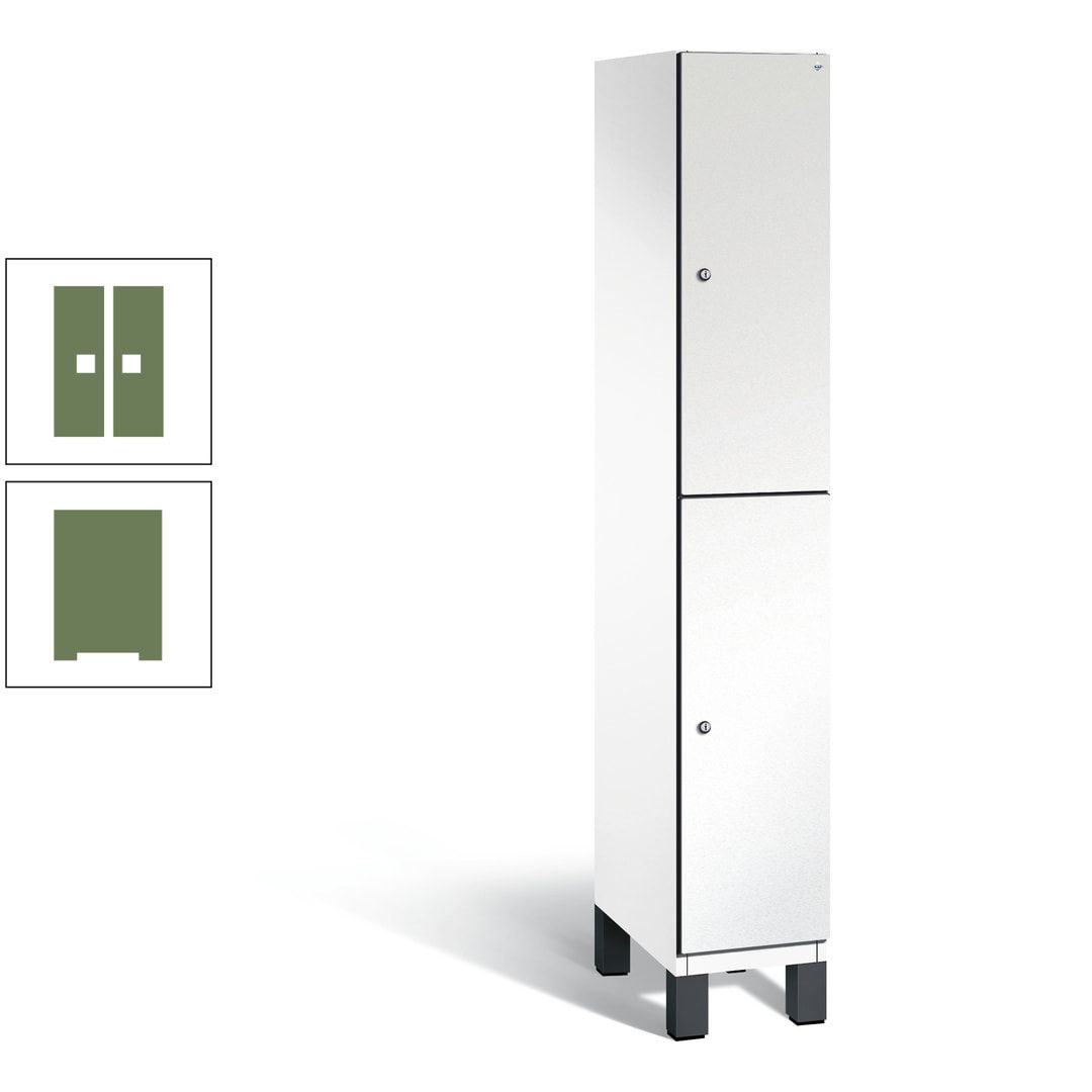 Fächerschrank, Stahlschrank, doppelstöckig, 2 Fächer, Füße, Korpus anthrazitgrau, Tür anthrazitgrau, 1.980 x 300 x 525 mm (HxBxT)