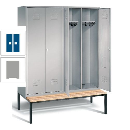 Doppel-Spindschrank, Buche Sitzbank untergebaut, 4 Abteile a 400 mm, Korpus lichtgrau, Tür anthrazitgrau, 2.090 x 1.590 x 815 mm (HxBxT)