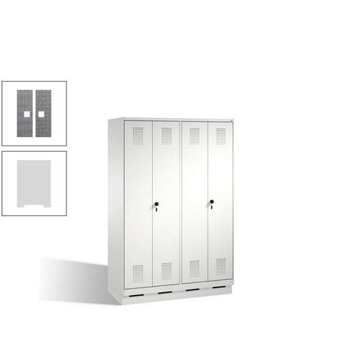 Doppel-Spind, Doppeltüren, Garderobenschrank mit Sockel, 4 Abteile a 300 mm, Korpus anthrazitgrau, Tür anthrazitgrau, 1.800 x 1.200 x 500 mm (HxBxT)
