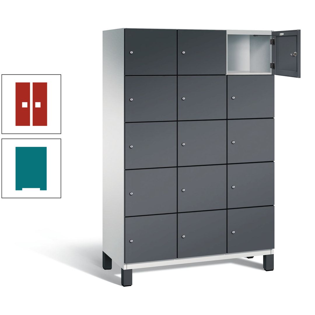 Fächerschrank, Stahlschrank, 15 Fächer, Türöffnungsbegrenzer, Füße, 1.980 x 1.200 x 525 mm (HxBxT), Korpus anthrazitgrau, Front anthrazitgrau