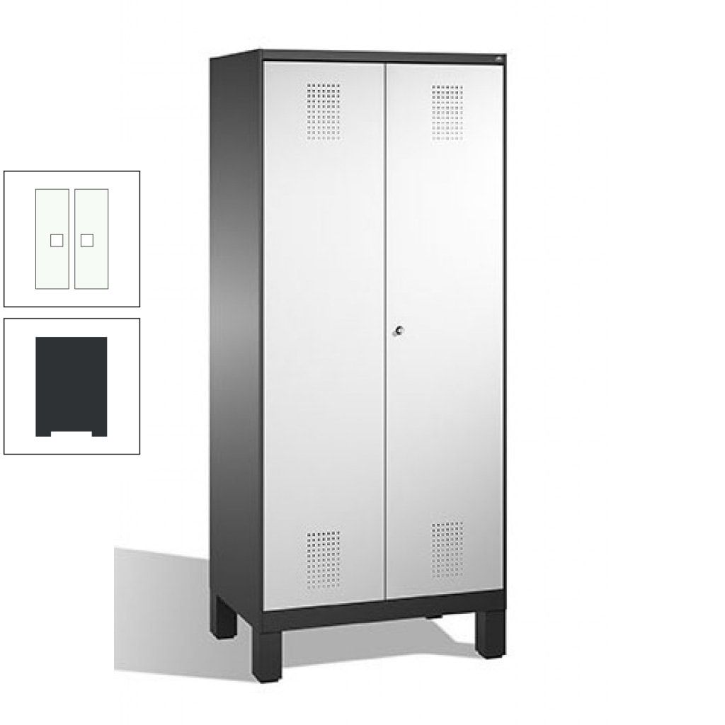 Mehrzweckschrank, Doppeltüren, auf Füßen, 2 Abteile a 400 mm, Korpus anthrazitgrau, Tür anthrazitgrau, 1.850 x 800 x 500 mm (HxBxT)