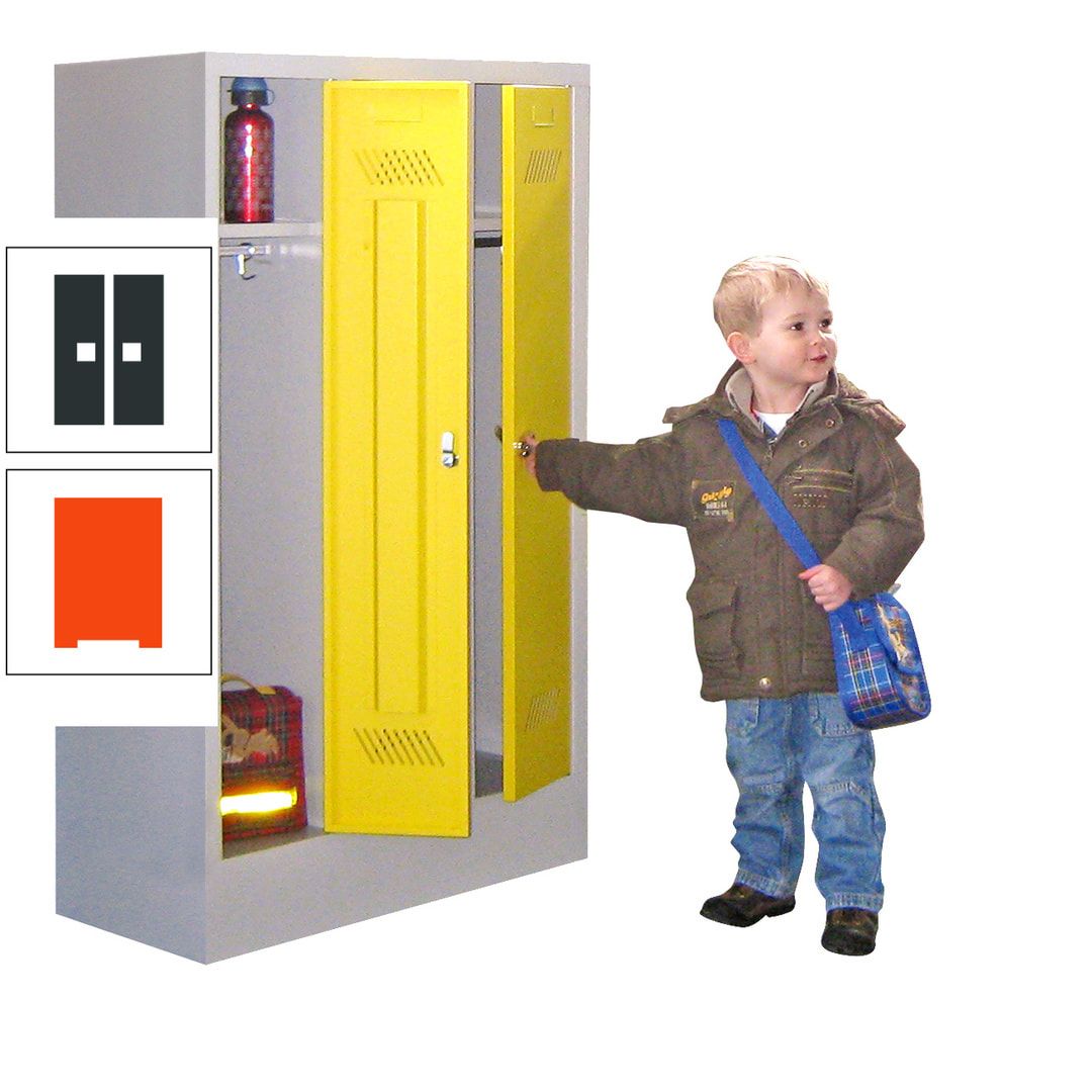 Spindschrank f. Kindergärten - mit Sockel - Höhe 1.300 mm - 2 Abteile a 250 mm - Drehriegel - anthrazitgrau