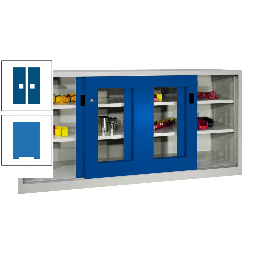 Schiebetürenschrank - Sichtfenstertüren - 1.000x2.000x400 mm (HxBxT) - 4 Böden, gepulvert - Zylinderschloss - anthrazitgrau