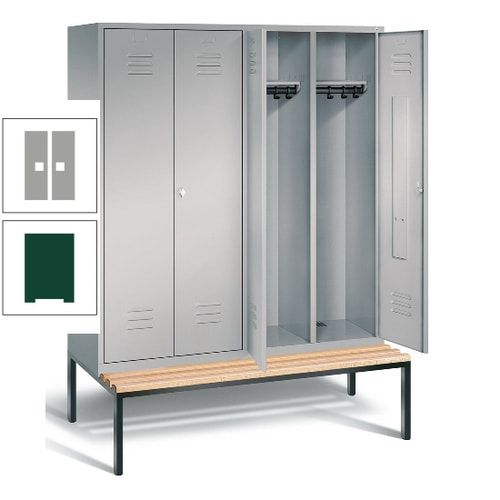 Doppel-Spindschrank, Buche Sitzbank untergebaut, 4 Abteile a 400 mm, Korpus lichtgrau, Tür anthrazitgrau, 2.090 x 1.590 x 815 mm (HxBxT)