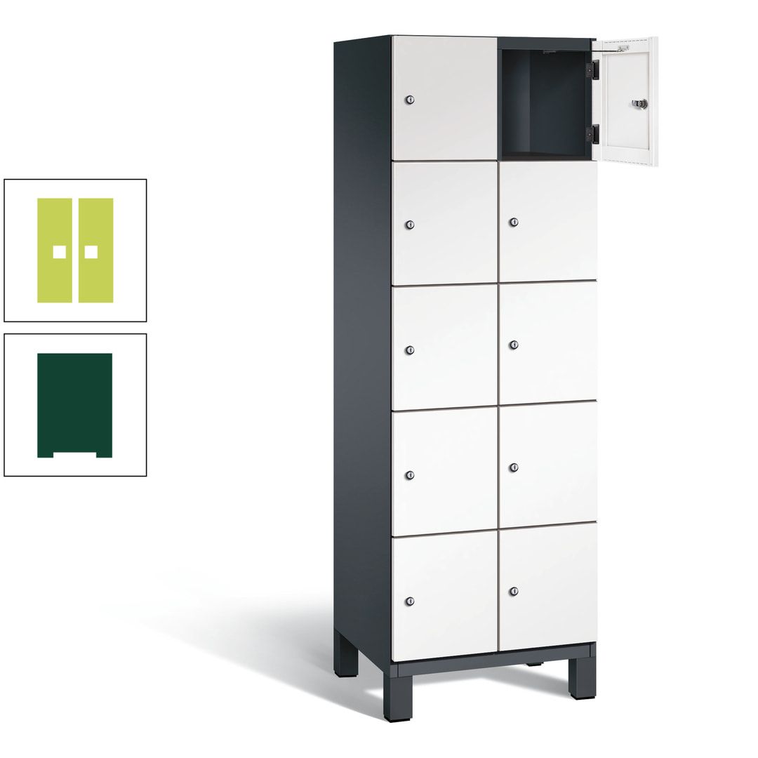 Fächerschrank, Stahlschrank, 10 Fächer, Türöffnungsbegrenzer, Füße, 1.980 x 600 x 525 mm (HxBxT), Korpus anthrazitgrau, Front anthrazitgrau