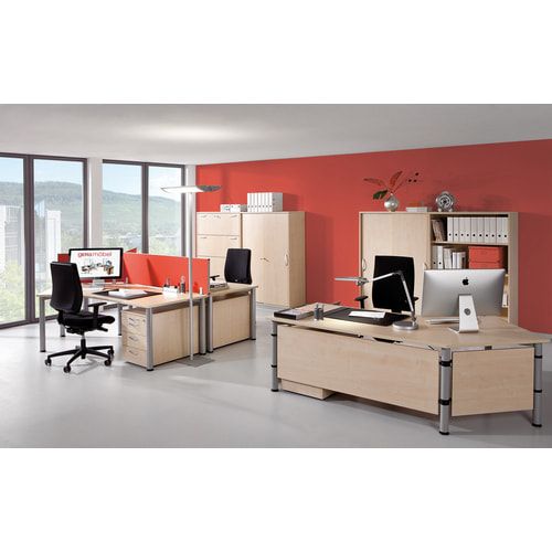 Flügeltürenschrank, Holztüren, Schloß links, 3 Ordnerhöhen, 2 Einlegeböden, 1.152 x 600 x 425 mm (HxBxT), Frontfarbe Ahorn, Korpusfarbe Ahorn