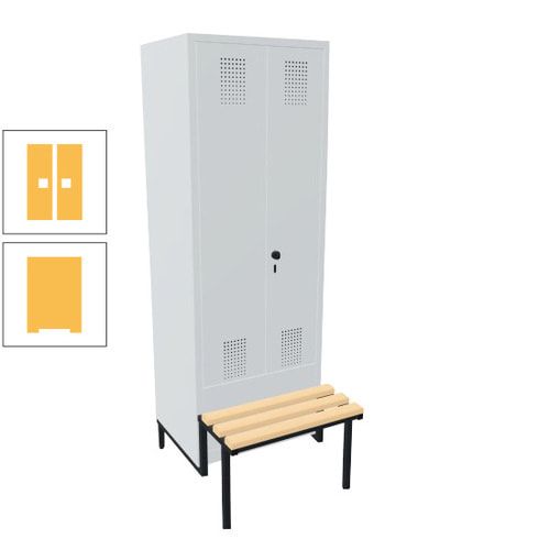 Doppel-Spind, Garderobenschrank, Buche Sitzbank integriert, 2 Abteile a 400 mm, Korpus anthrazitgrau, Tür anthrazitgrau, 1.850 x 800 x 815 mm (HxBxT)