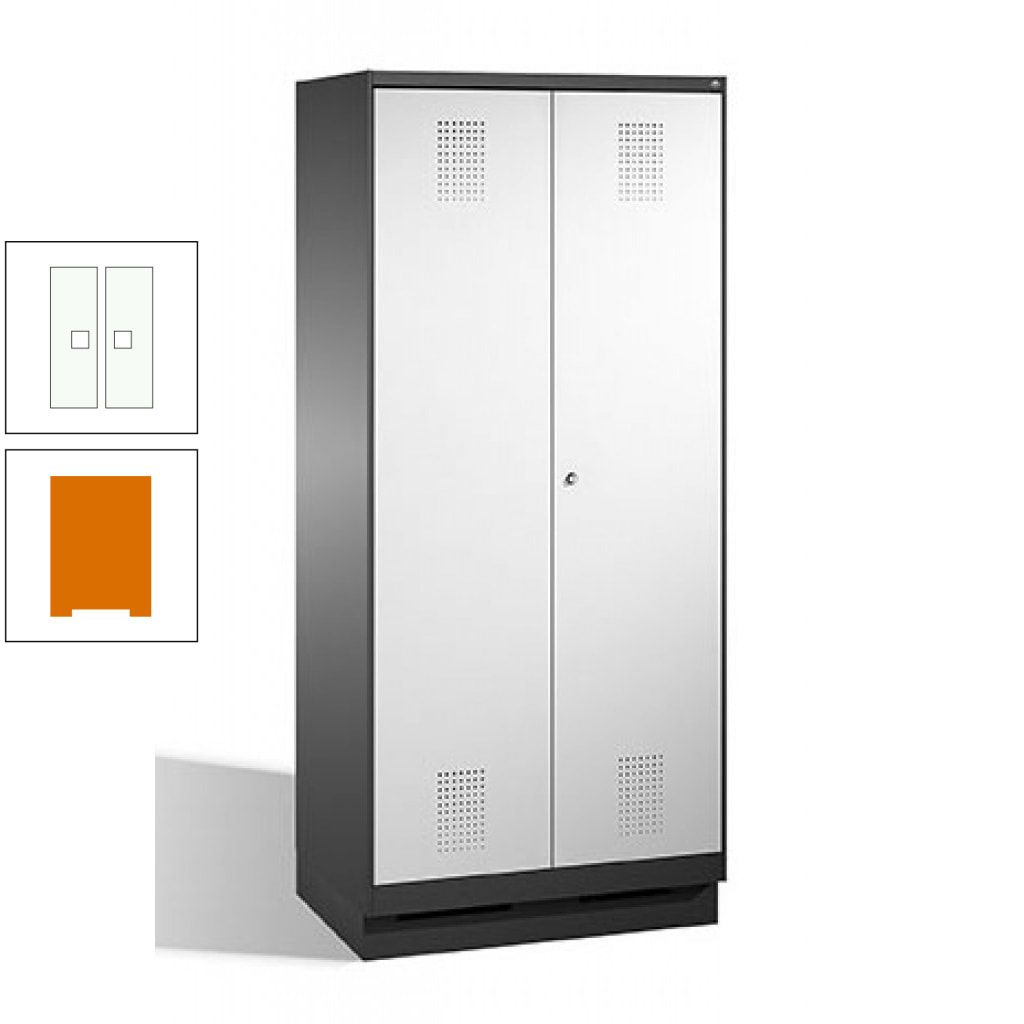 Doppel-Spind, Doppeltüren, Garderobenschrank mit Sockel, 2 Abteile a 400 mm, Korpus anthrazitgrau, Tür anthrazitgrau, 1.800 x 800 x 500 mm (HxBxT)
