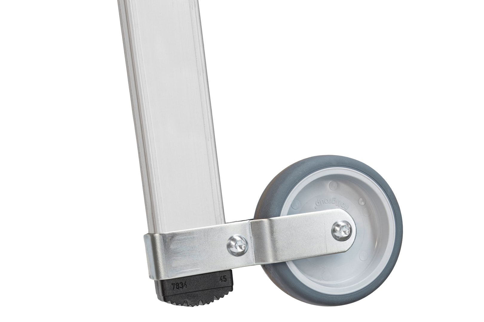 Plattformleiter mit langem Handlauf, zwei Kipprollen, Rutschhemmung R13, Ablage und Eimerhaken, Leiterlänge 1.950 mm, 4 Stufen, Traglast 150 kg, Hymer