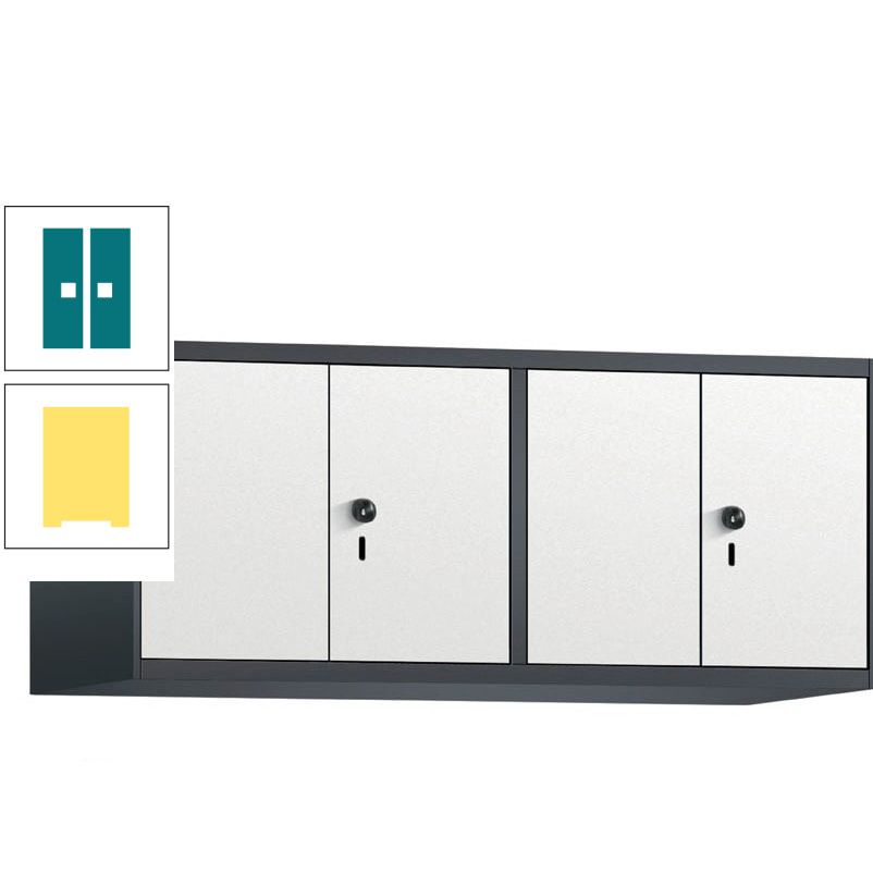 Aufsatzschrank, Schrankaufsatz, Türen paarweise, 4 Fächer a 300 mm, Farbe Pastellgelb, Tür anthrazitgrau, 500 x 1.200 x 500 mm (HxBxT)