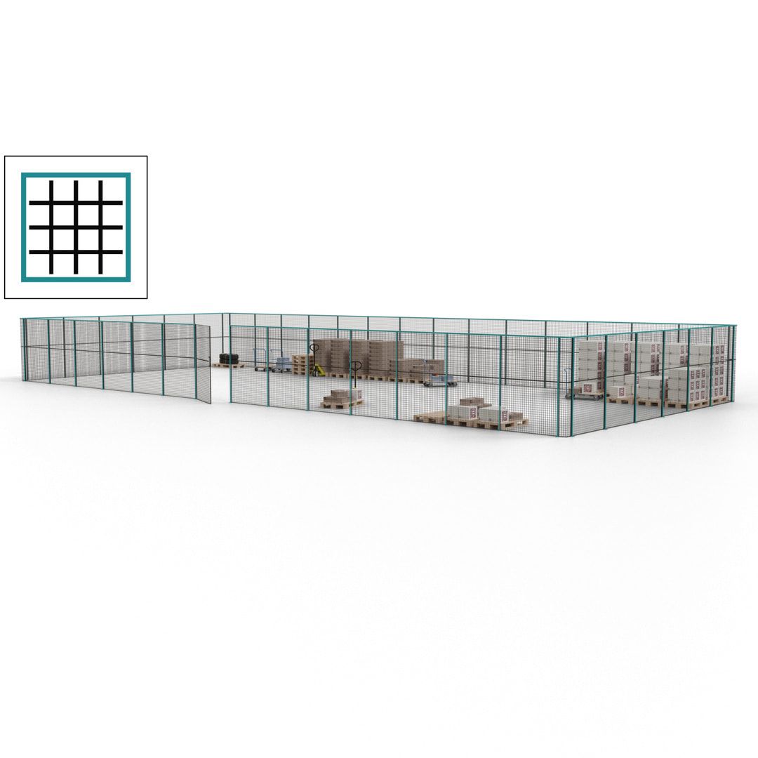 Maschinen Schutzgitter - Hallentrennwand - Sicherheitszaun - Tür - 60 m - 2.200 x 21.400 x 9.400 mm (HxBxT) - enzianblau