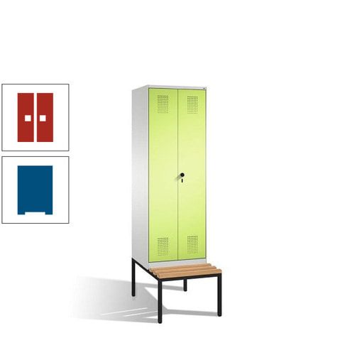 Doppel-Spind, Garderobenschrank, Buche Sitzbank untergebaut, 2 Abteile a 300 mm, Korpus anthrazitgrau, Tür anthrazitgrau, 2.090 x 600 x 815 mm (HxBxT)