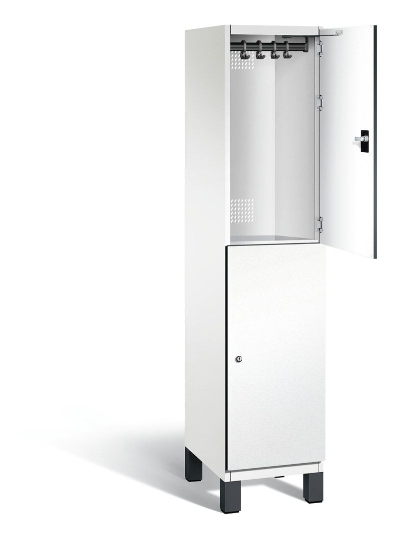 Fächerschrank, Stahlschrank, doppelstöckig, 2 Fächer, Füße, Korpus anthrazitgrau, Tür anthrazitgrau, 1.980 x 400 x 525 mm (HxBxT)