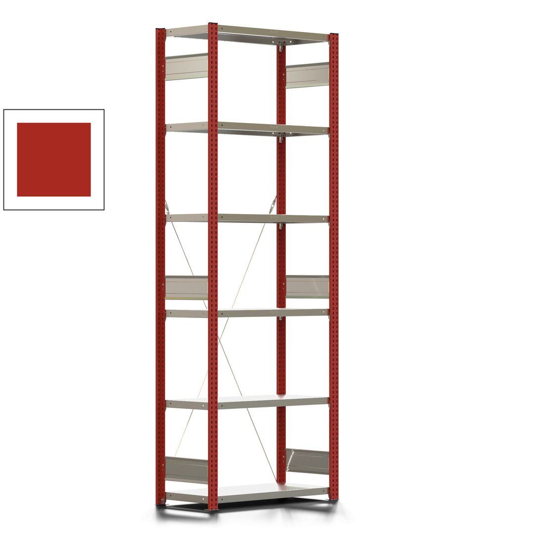 Fachbodenregal mit Tiefenriegel - 350 kg - 2.500 x 875 x 426 mm (HxBxT) - Anbauregal - 6 Böden - enzianblau - Lagerregal - Steckregal BERT