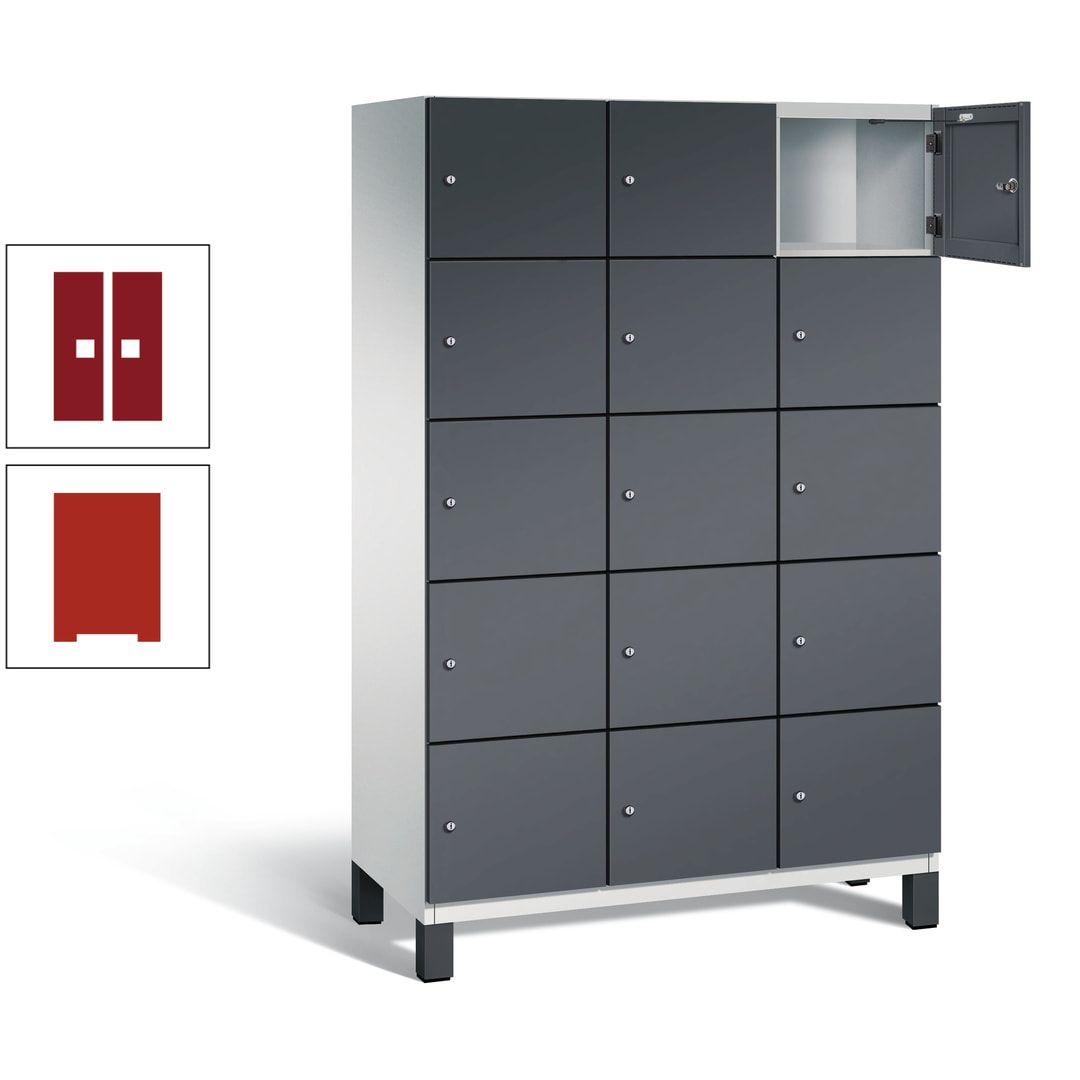 Fächerschrank, Stahlschrank, 15 Fächer, Türöffnungsbegrenzer, Füße, 1.980 x 1.200 x 525 mm (HxBxT), Korpus anthrazitgrau, Front anthrazitgrau