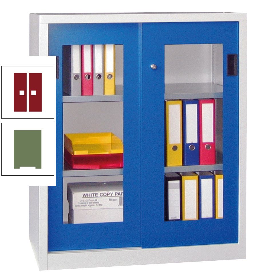 Schiebetürenschrank - Sichtfenstertüren - 1.000x1.000x400 mm (HxBxT) - 2 Böden, gepulvert - Zylinderschloss - anthrazitgrau