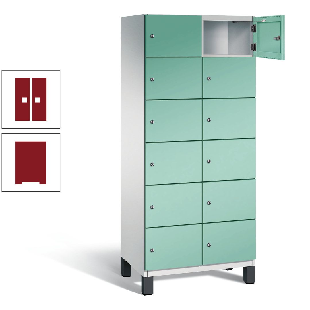 Fächerschrank, Stahlschrank, 12 Fächer, Türöffnungsbegrenzer, Füße, 1.980 x 800 x 525 mm (HxBxT), Korpus anthrazitgrau, Front anthrazitgrau