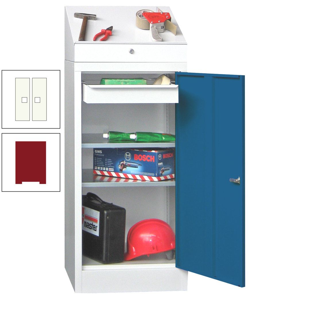 Stehpult mit Schrank - Vollblechtür - 1 Einlegeboden, 1 Ausziehboden, 1 Schublade - 1.270x500x500 mm (HxBxT) - anthrazitgrau