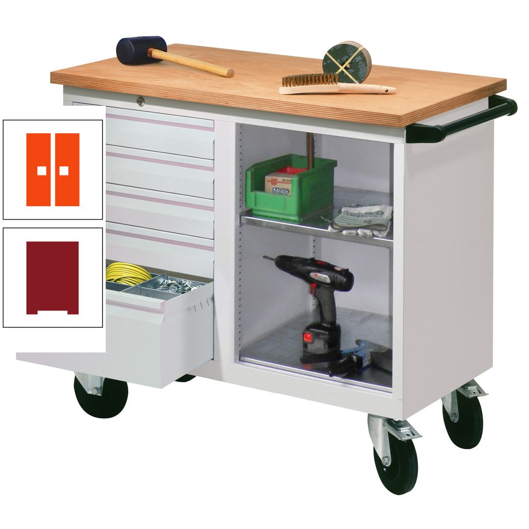 Mobile Werkbank - Werkstattwagen - 915 x 1.090 x 600 mm - 5 Schubladen und Ablagefach - anthrazitgrau