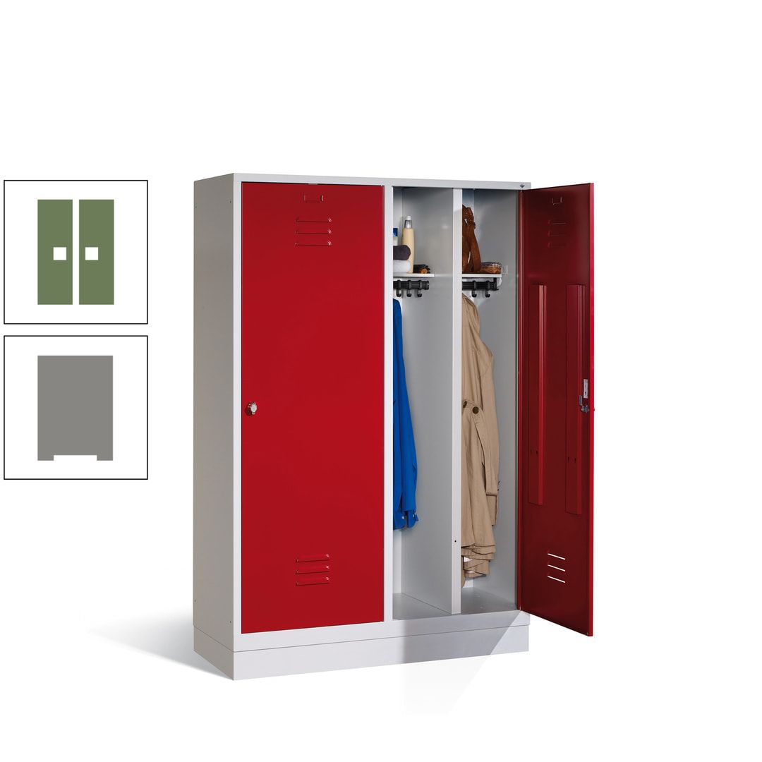 Doppel-Spind mit Großtüren, Garderobenschrank mit Sockel, 4 Abteile a 300 mm, Korpus anthrazitgrau, Tür anthrazitgrau, 1.800 x 1.190 x 500 mm (HxBxT)