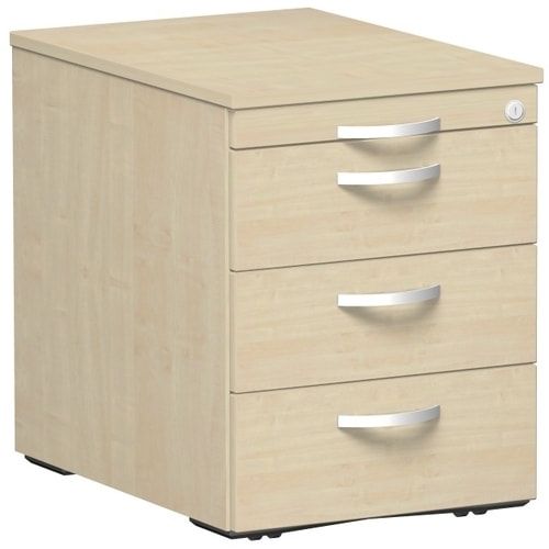 Rollcontainer, 3 Metallschubladen, Utensilienfach, Zentralverriegelung, 565 x 438 x 600 mm (HxBxT), Frontfarbe Ahorn, Korpusfarbe