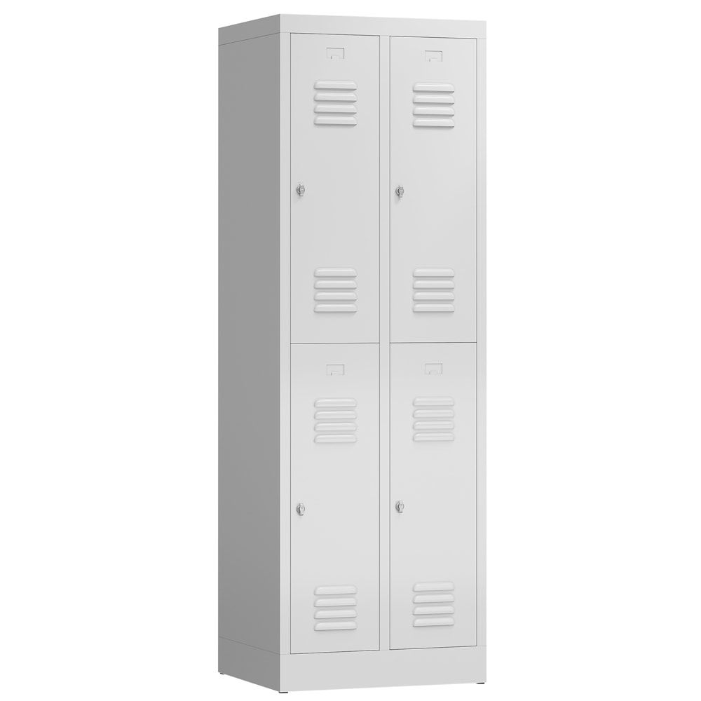 Garderobenschrank, Doppelstockspind, 2 Abteil, 4 Fächer, 1.800 x 590 x 500 mm (HxBxT), Stahl, Drehriegel, Korpus: lichtgrau, Front: anthrazitgrau