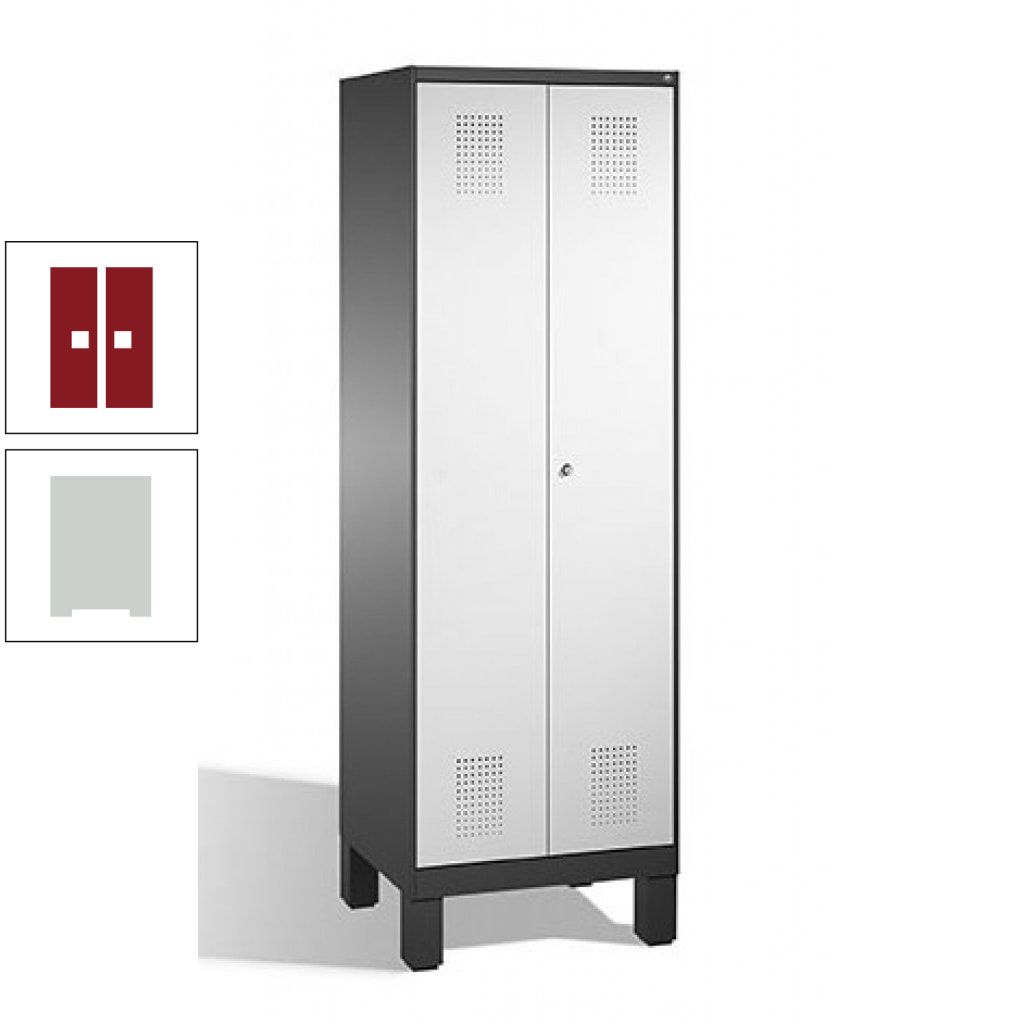 Doppel-Spind, Doppeltüren, Garderobenschrank mit Füßen, 2 Abteile a 300 mm, Korpus anthrazitgrau, Tür anthrazitgrau, 1.850 x 600 x 500 mm (HxBxT)