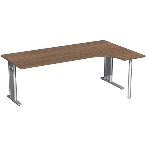 Eckschreibtisch, Ecke rechts, Füße einseitig verkürzt, C-Fuß Pro, 720 x 1.600 x 1.200 mm (HxBxT), Gestell silber, Dekor Ahorn