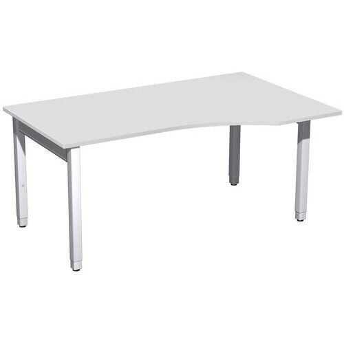 Eckschreibtisch, Ecke rechts, Füße einseitig verkürzt, 4-Fuß Quadrat Pro, höhenverstellbar, 680-800 x 1.600 x 1.000 mm (HxBxT), Dekor Ahorn