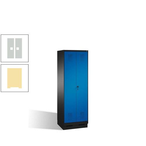 Doppel-Spind, Doppeltüren, Garderobenschrank mit Sockel, 2 Abteile a 300 mm, Korpus anthrazitgrau, Tür anthrazitgrau, 1.800 x 600 x 500 mm (HxBxT)