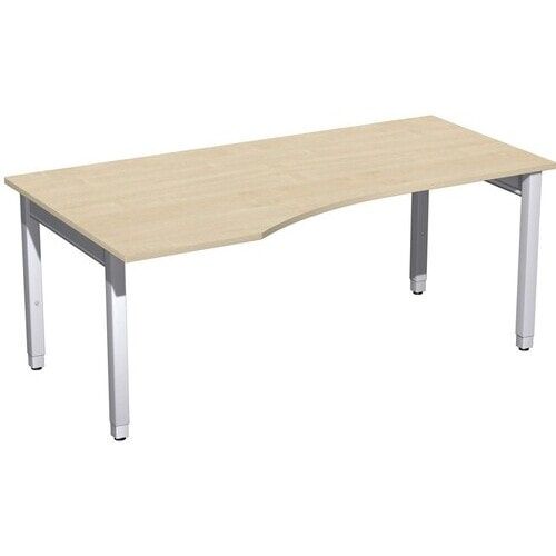 Eckschreibtisch, Ecke links, Füße einseitig verkürzt, 4-Fuß Quadrat Pro, höhenverstellbar, 680-800 x 1.600x 1.000 mm (HxBxT), Dekor Ahorn