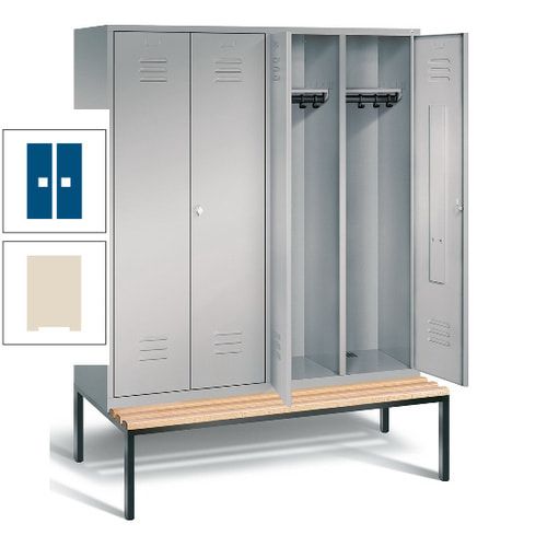 Doppel-Spindschrank, Buche Sitzbank untergebaut, 4 Abteile a 400 mm, Korpus lichtgrau, Tür anthrazitgrau, 2.090 x 1.590 x 815 mm (HxBxT)