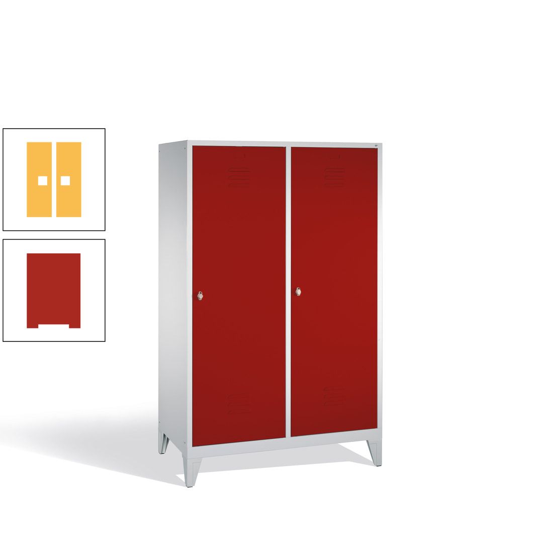 Doppel-Spind mit 2 Großtüren, Garderobenschrank mit Füßen, 4 Abteile a 300 mm, Korpus anthrazitgrau, Tür anthrazitgrau, 1.850 x 1.190 x 500 mm (HxBxT)