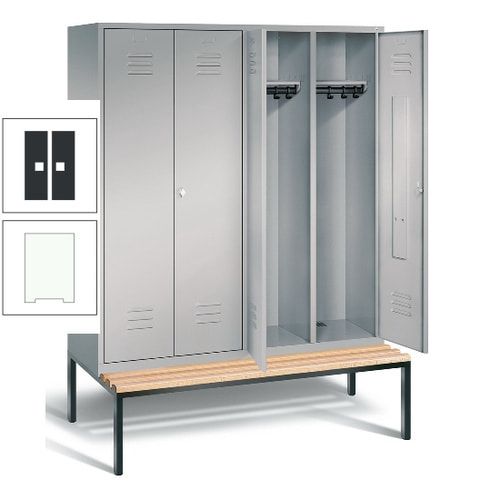 Doppel-Spindschrank, Buche Sitzbank untergebaut, 4 Abteile a 400 mm, Korpus lichtgrau, Tür anthrazitgrau, 2.090 x 1.590 x 815 mm (HxBxT)