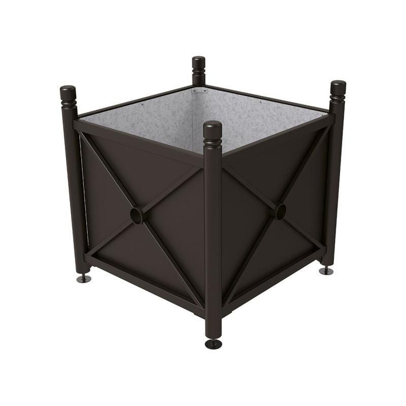 Pflanzbehälter, fvz.Stahl, innen feuerverzinkt, Verladungsgriffe, verstellbare Füße, Kopf Agora, 900 x 1.000 x 1.000 mm (HxBxT), enzianblau