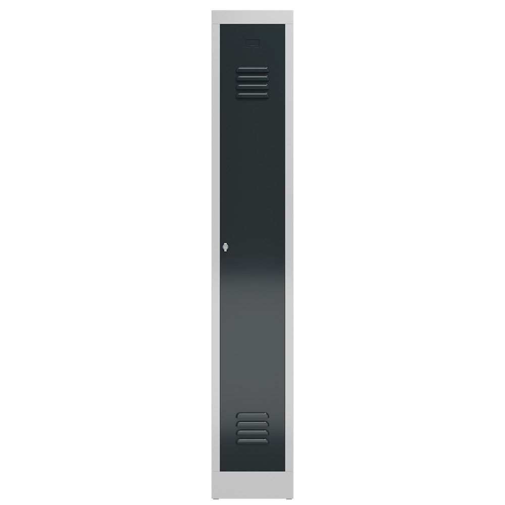 Garderobenschrank, Garderobenspind, 1 Abteil, 1.800 x 310 x 500 mm (HxBxT), Stahl, Drehriegelverschluss, Korpus: lichtgrau, Front: anthrazitgrau