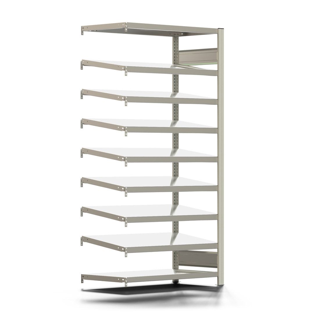 Fachbodenregal mit Schrägböden- 150 kg - 2 Fachböden - 7 Schrägböden - 2.000 x 1.005 x 500 mm (HxBxT) - Anbauregal - verzinkt