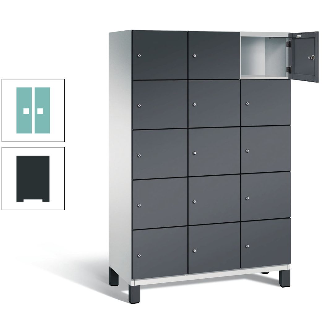 Fächerschrank, Stahlschrank, 15 Fächer, Türöffnungsbegrenzer, Füße, 1.980 x 1.200 x 525 mm (HxBxT), Korpus anthrazitgrau, Front anthrazitgrau
