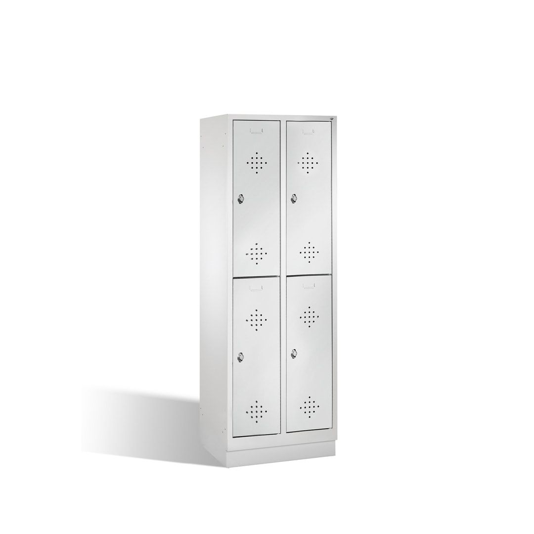 Garderobenschrank, 2 Abteile, 4 Fächer, 1.800 x 610 x 500 mm (HxBxT), Drehriegel, Sockel, Korpus anthrazitgrau, Türen anthrazitgrau