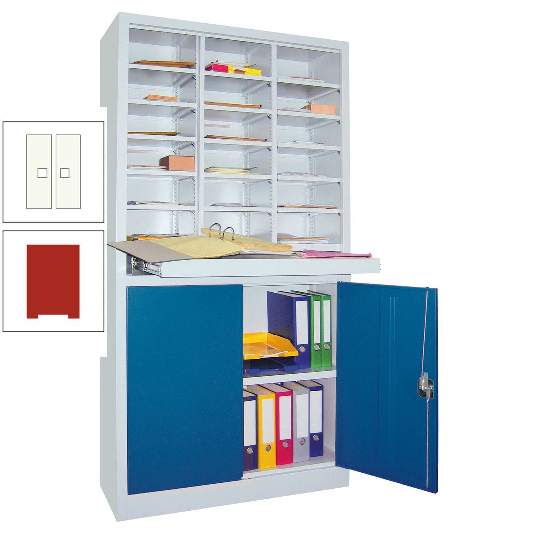 Aktenschrank - Büroschrank mit Sortierstation - 18 Fächer Ordnungsregal - Ausziehboden - 1.950 x 1.000 x 400 mm (HxBxT) - anthrazitgrau