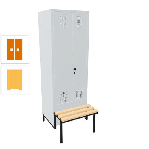 Doppel-Spind, Garderobenschrank, Buche Sitzbank integriert, 2 Abteile a 400 mm, Korpus anthrazitgrau, Tür anthrazitgrau, 1.850 x 800 x 815 mm (HxBxT)