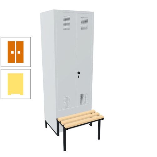 Doppel-Spind, Garderobenschrank, Buche Sitzbank integriert, 2 Abteile a 400 mm, Korpus anthrazitgrau, Tür anthrazitgrau, 1.850 x 800 x 815 mm (HxBxT)