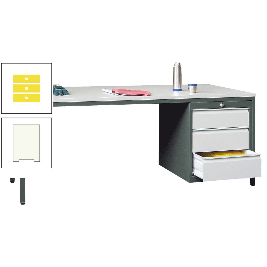 Meisterschreibtisch - 3 Schubladen 150 / 175 mm - 720 x 1.700 x 800 mm (HxBxT) - anthrazitgrau
