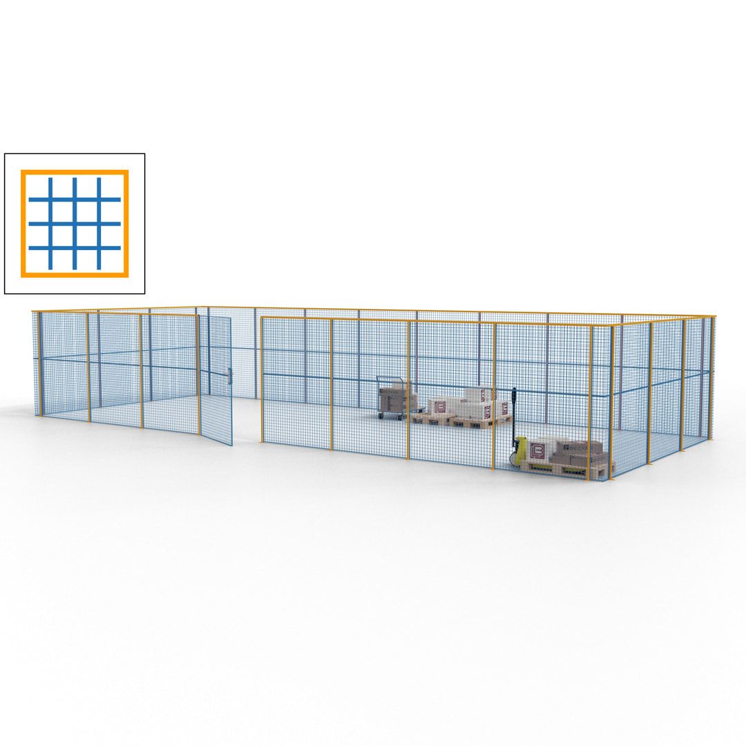 Maschinen Schutzgitter - Hallentrennwand - Sicherheitszaun - Tür - 33 m - 2.200 x 12.400 x 4.900 mm (HxBxT) - enzianblau