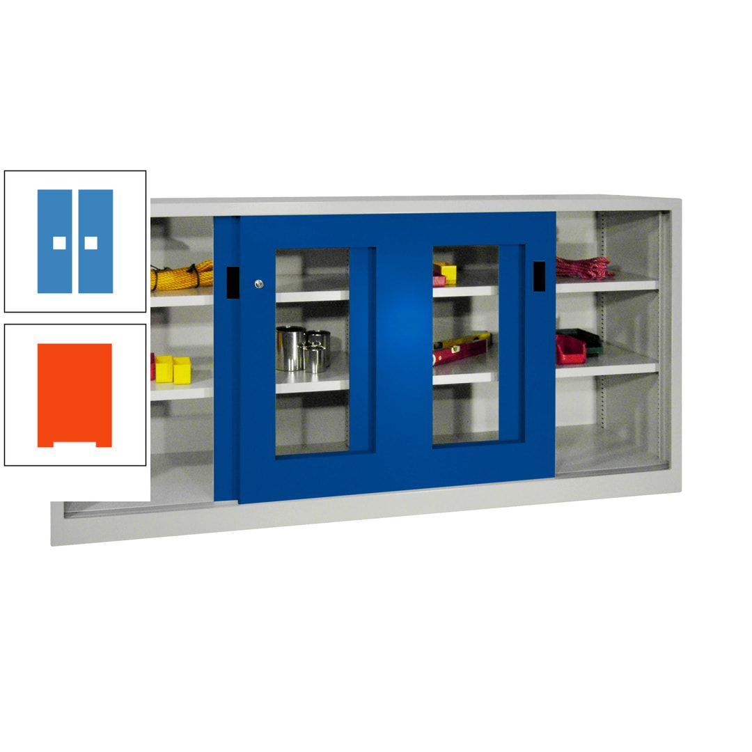 Schiebetürenschrank - Sichtfenstertüren - 1.000x2.000x400 mm (HxBxT) - 4 Böden, gepulvert - Zylinderschloss - anthrazitgrau